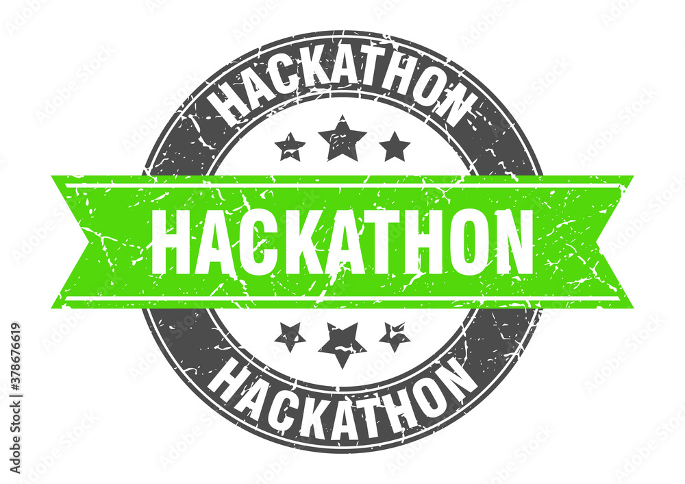 Fototapeta premium hackathon round stamp with ribbon. label sign