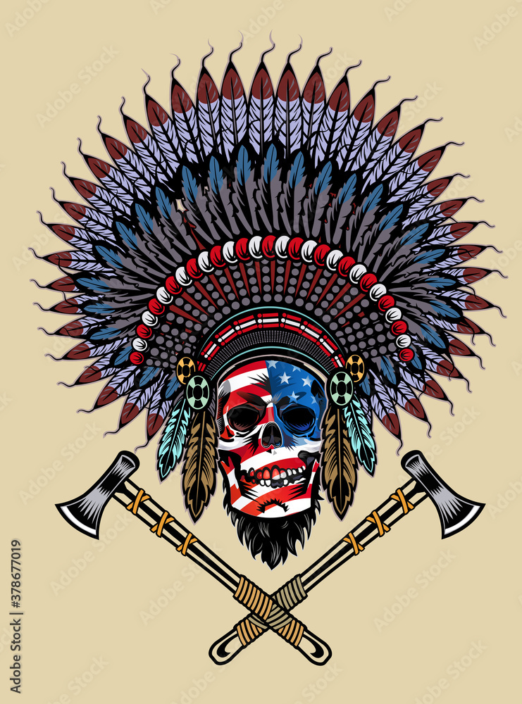 Indian chief tomahawk and USA flag Stock Vector | Adobe Stock