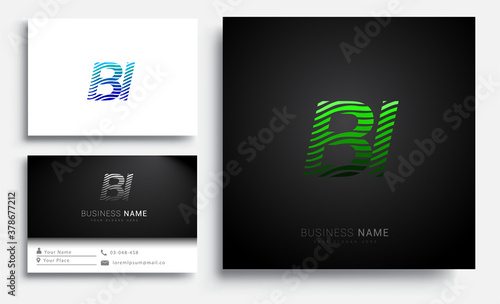 initial letter logo BI colored green and blue with striped set, Vector logo design template elements for your business or company identity