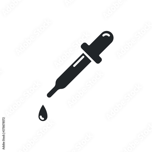Solid icon style. Dropper picker lab. Pipette with liquid eye dropper medical. Droplet test in science chemical laboratory for web, app symbol. Vector illustration. Design on white background. EPS 10