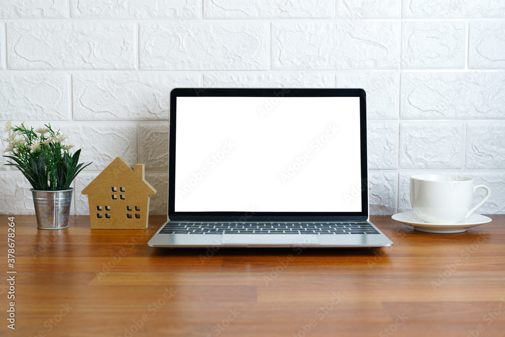 Fototapeta premium Workplace with laptop on table at home