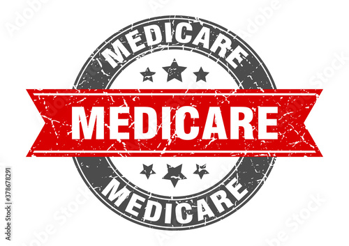 medicare round stamp with ribbon. label sign