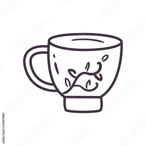 tea cup with leaves line style icon vector design