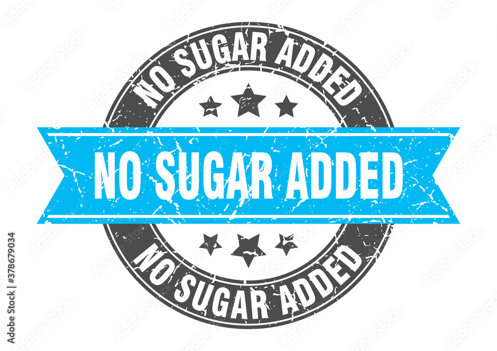 no sugar added round stamp with ribbon. label sign