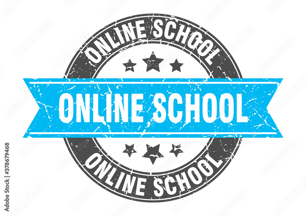 Fototapeta premium online school round stamp with ribbon. label sign