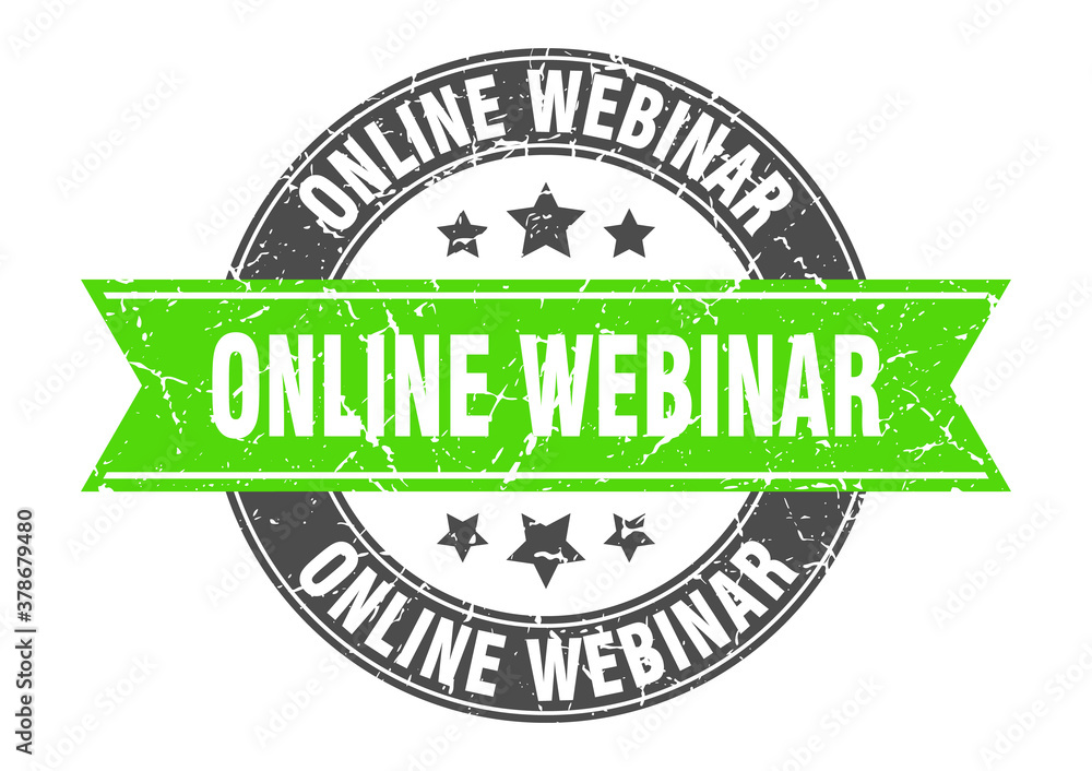 Obraz premium online webinar round stamp with ribbon. label sign