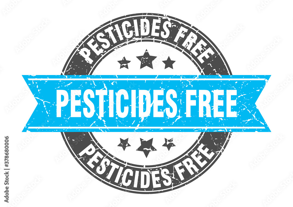 pesticides free round stamp with ribbon. label sign pesticides free round stamp with ribbon. label sign