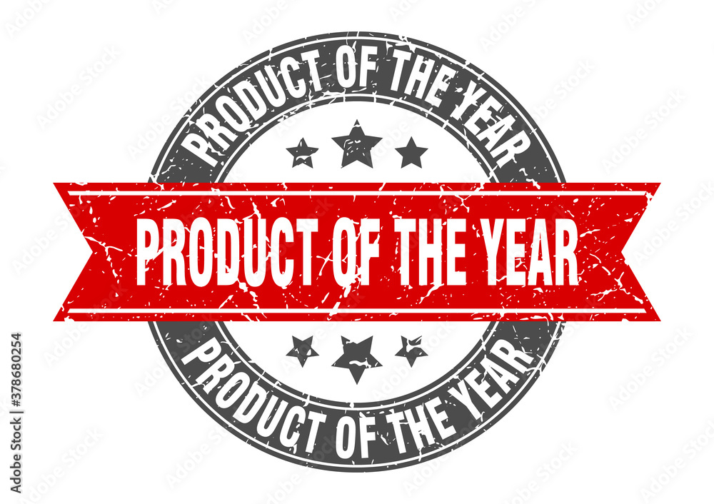 product of the year round stamp with ribbon. label sign