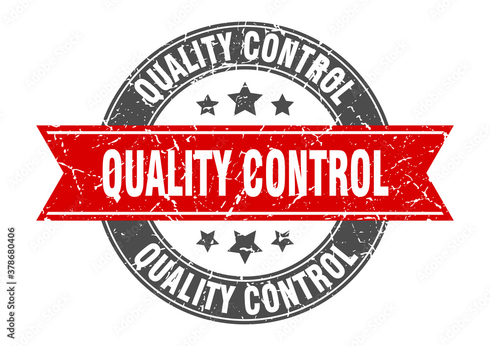 Fototapeta premium quality control round stamp with ribbon. label sign