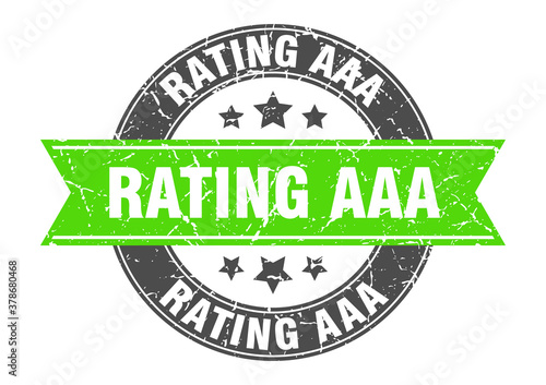rating aaa round stamp with ribbon. label sign