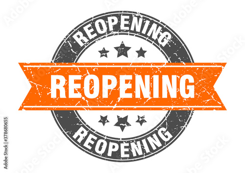 reopening round stamp with ribbon. label sign