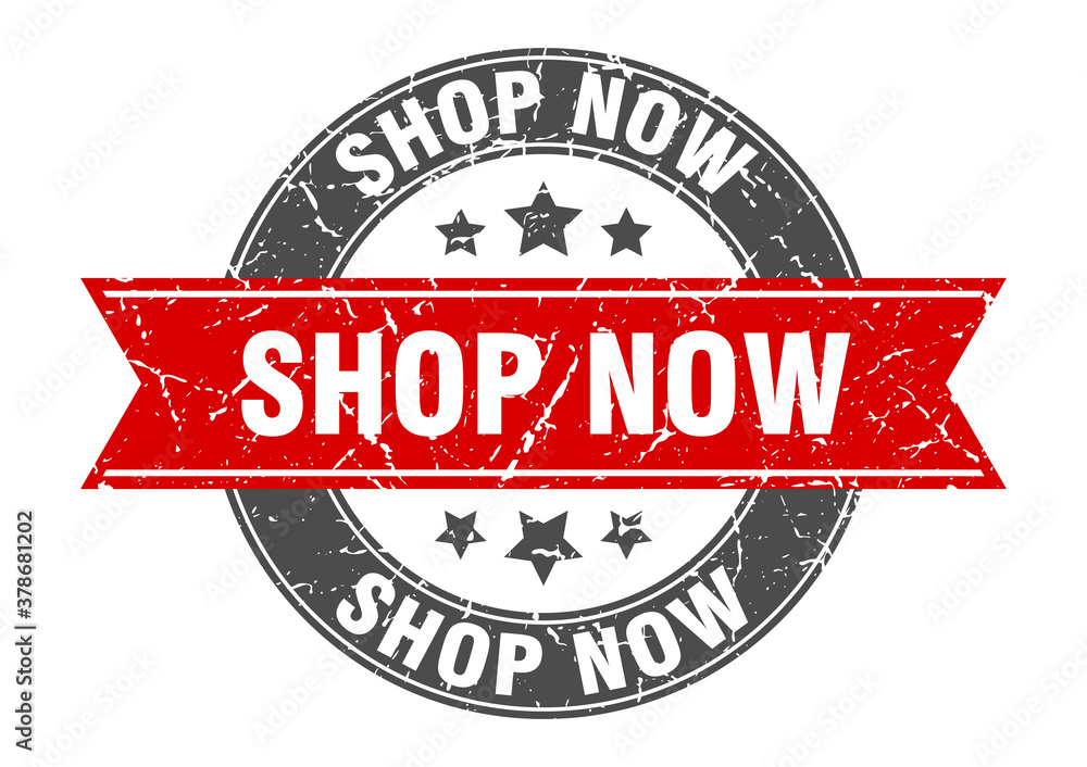 shop now round stamp with ribbon. label sign shop now round stamp with ribbon. label sign