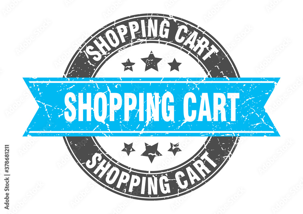 shopping cart round stamp with ribbon. label sign
