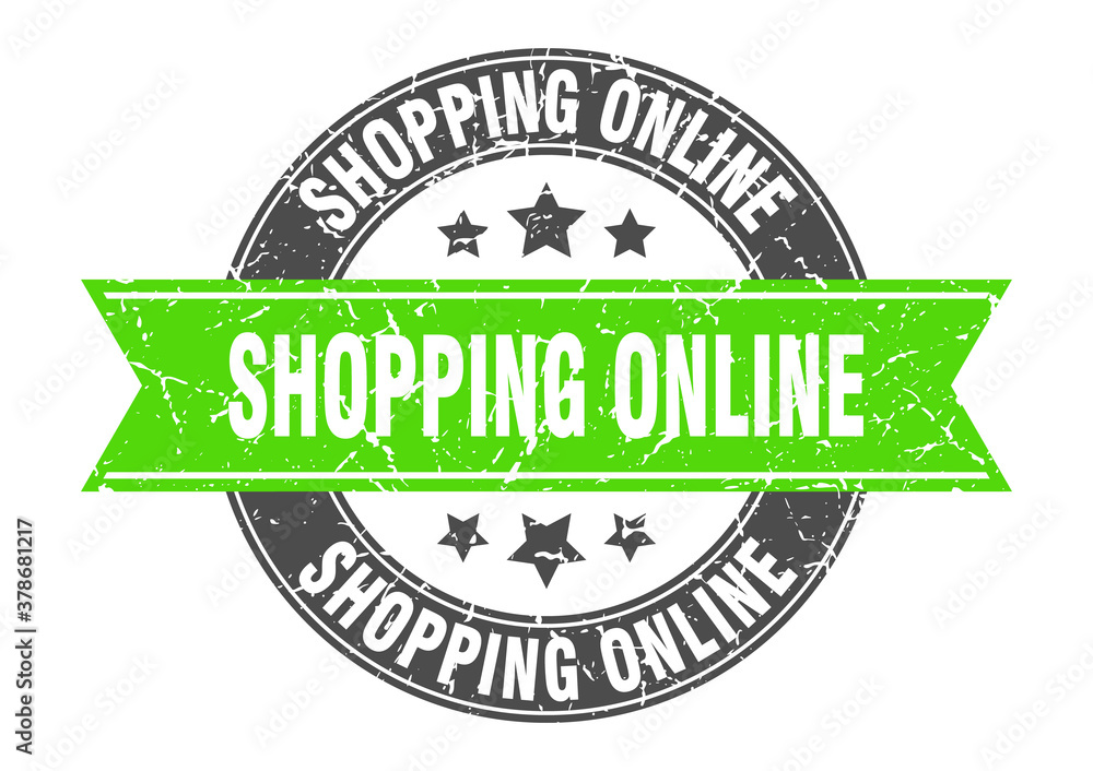 Obraz premium shopping online round stamp with ribbon. label sign