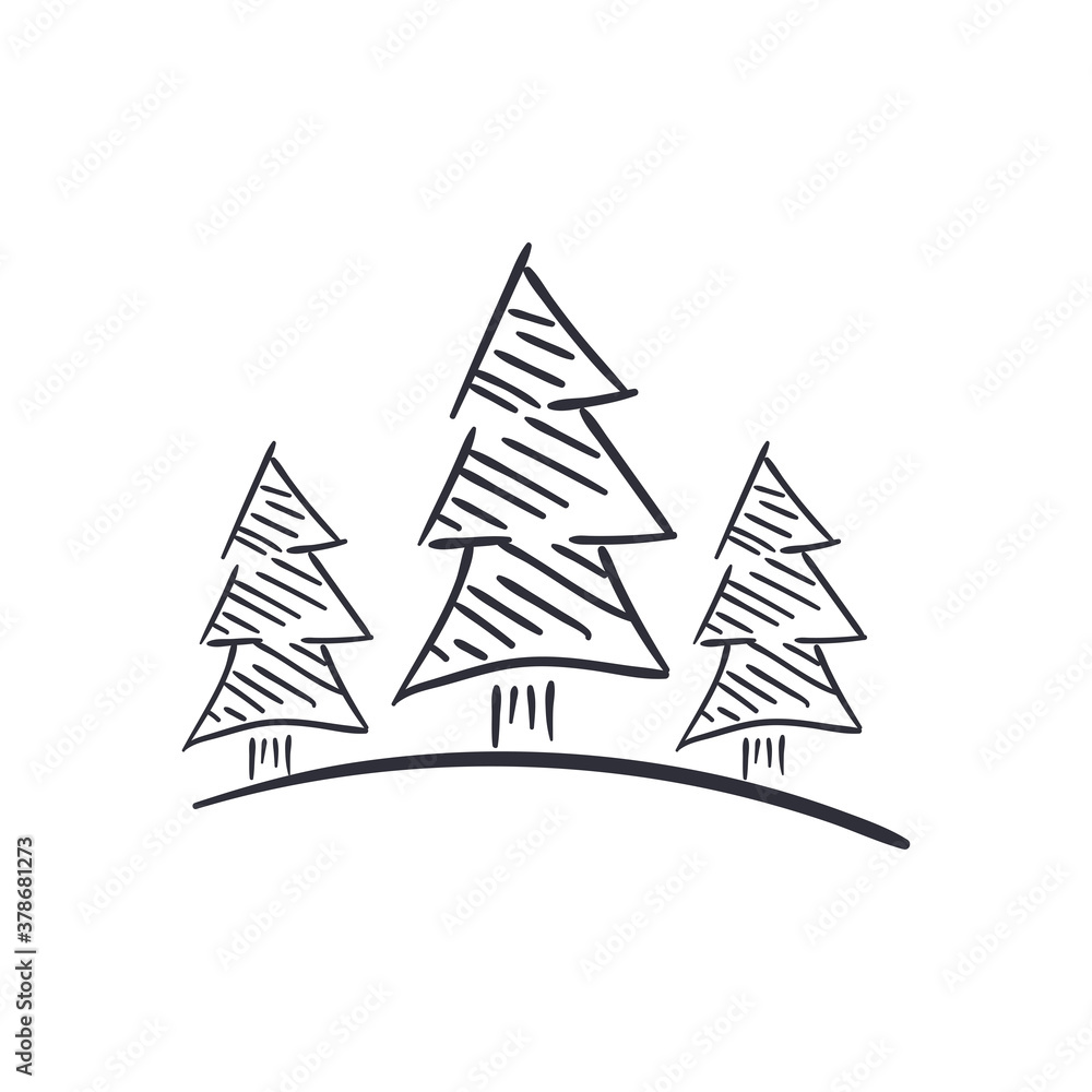 Fototapeta premium Merry christmas pine trees line style icon vector design