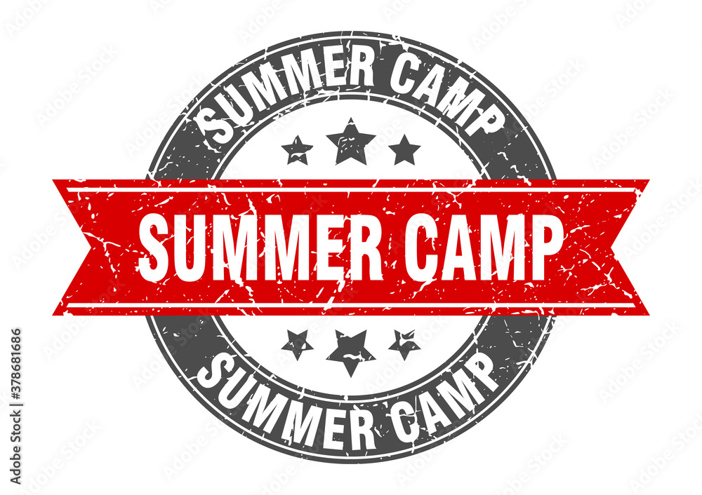 summer camp round stamp with ribbon. label sign summer camp round stamp with ribbon. label sign
