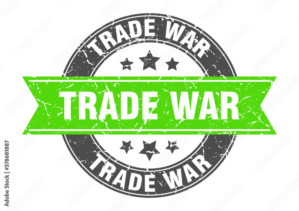 Fototapeta premium trade war round stamp with ribbon. label sign