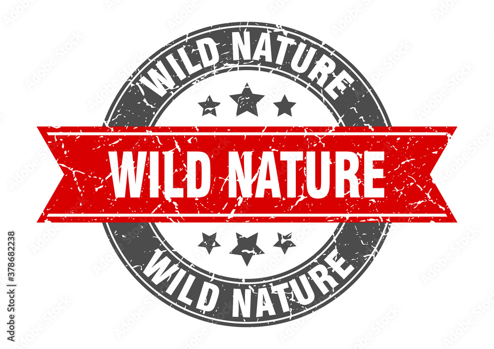 Fototapeta premium wild nature round stamp with ribbon. label sign