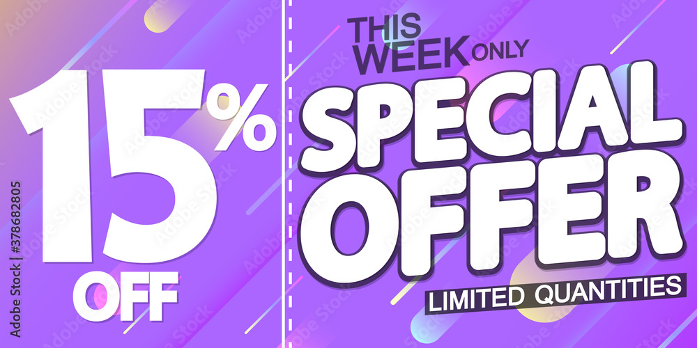 Special Offer,15% off, sale poster design template, vector illustration Special Offer,15% off, sale poster design template, vector illustration