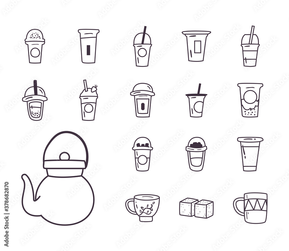 tea line style set of icons vector design tea line style set of icons vector design