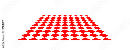 red and white harlequin pattern floor. perspective view 