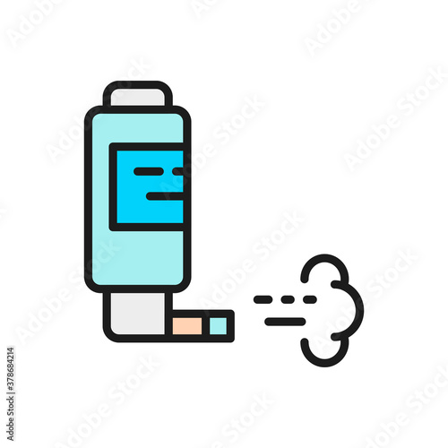 Inhaler for asthma, inhalation spray flat color line icon.