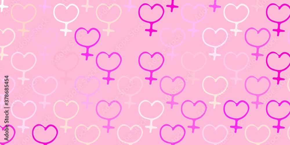 Light Pink vector backdrop with woman's power symbols. Light Pink vector backdrop with woman's power symbols.