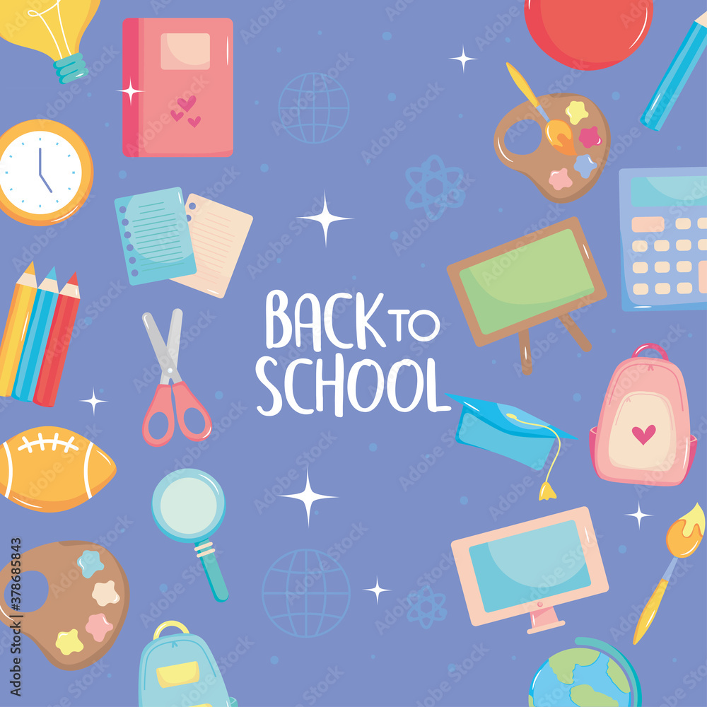 back to school design with cute related icons around back to school design with cute related icons around