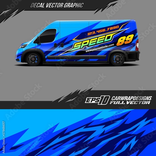 Cargo van decal graphic design. Abstract stripe racing background designs for wrap race car  pickup truck  adventure vehicle. Eps 10