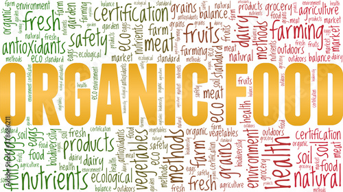 Organic food vector illustration word cloud isolated on a white background.