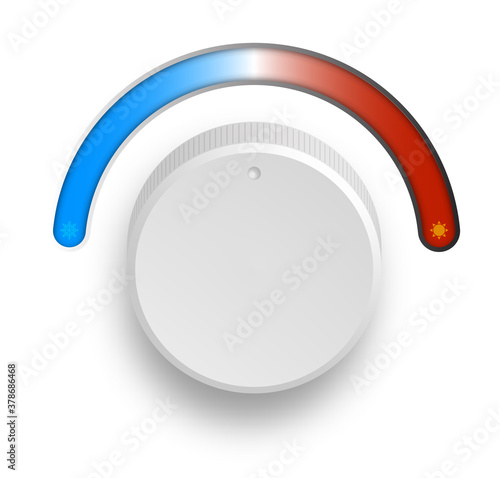 Climate control regulator with sign of cold, snowflakes and heat, sun. User interface. Electronic thermostat control. Isolated vector