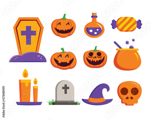 Halloween element symbol set flat deign. Symbols for website, print, magazine, sticker and badge.