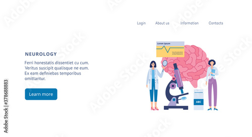 Neurology clinic web page with neurologist doctors flat vector illustration.