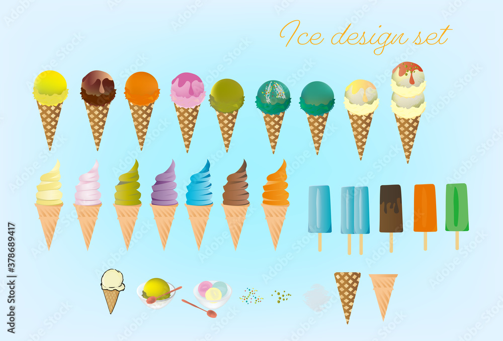 可愛いアイスクリーム・ソフトクリームのイラストセット