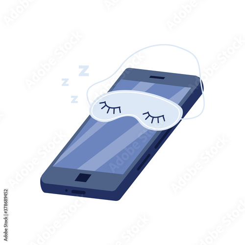 Sleeping night mode turn off mobile phone, flat vector illustration isolated.
