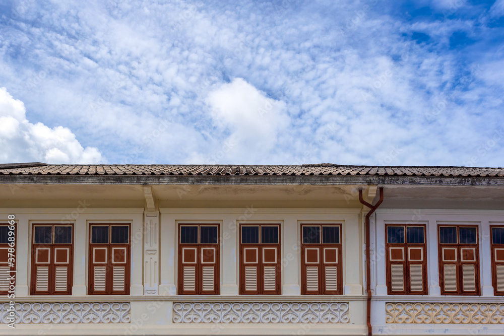 Old building sino portuguese style in Phuket, Thailand. Old building is a very famous tourist destination of Phuket.