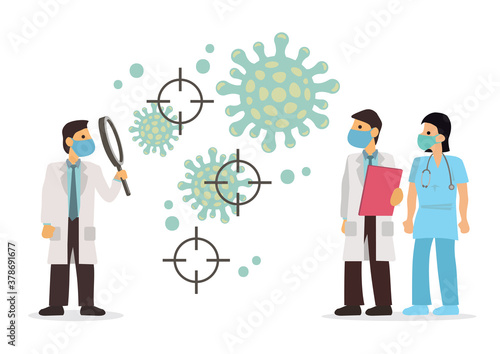 Medical concept of doctors targeting and researching the Coronavirus.