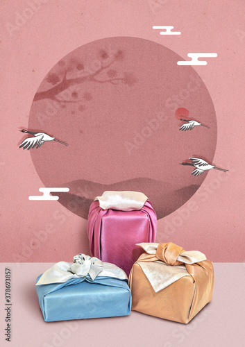 Seollal (Korean New Year) greeting card template.
