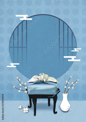 Seollal (Korean New Year) greeting card template.
