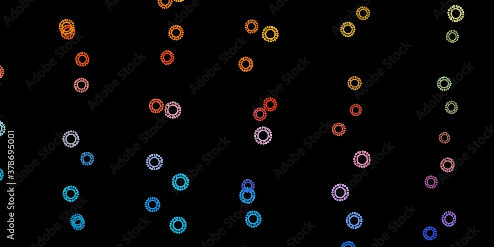 Dark blue, yellow vector pattern with coronavirus elements. Dark blue, yellow vector pattern with coronavirus elements.