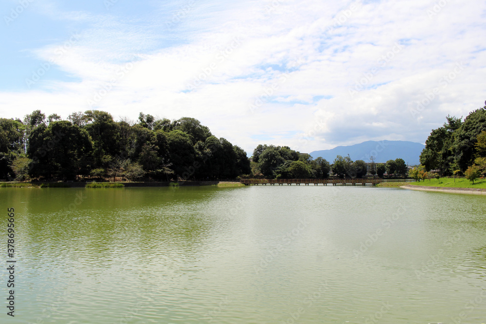 The lake around Kashihara Jingu Temple in Nara The lake around Kashihara Jingu Temple in Nara