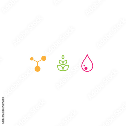 Protein, carbohydrates and fat simple icons. molecule sign.