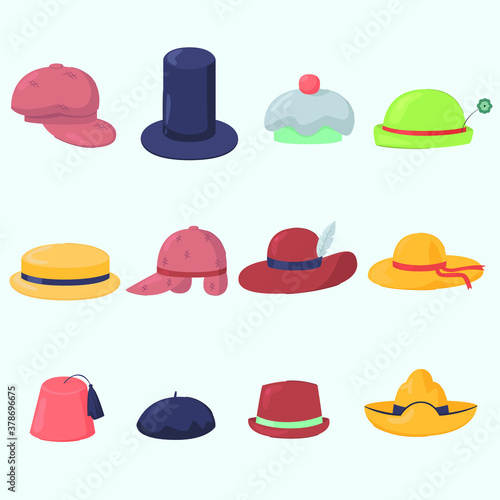 various hats caps collection flat design