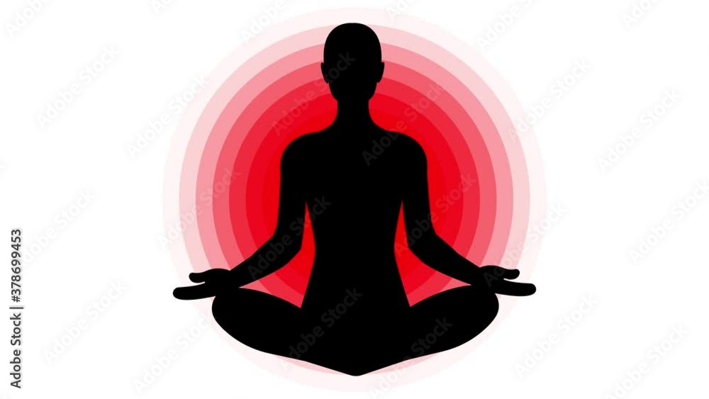 The silhouette of a man sits in a lotus position against the background of The silhouette of a man sits in a lotus position against the background of