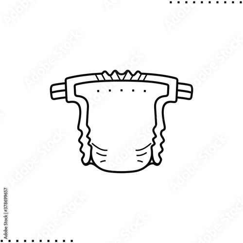 Disposable nappy for baby, diaper with elastic waist, adsorbent underwear vector icon in outlines