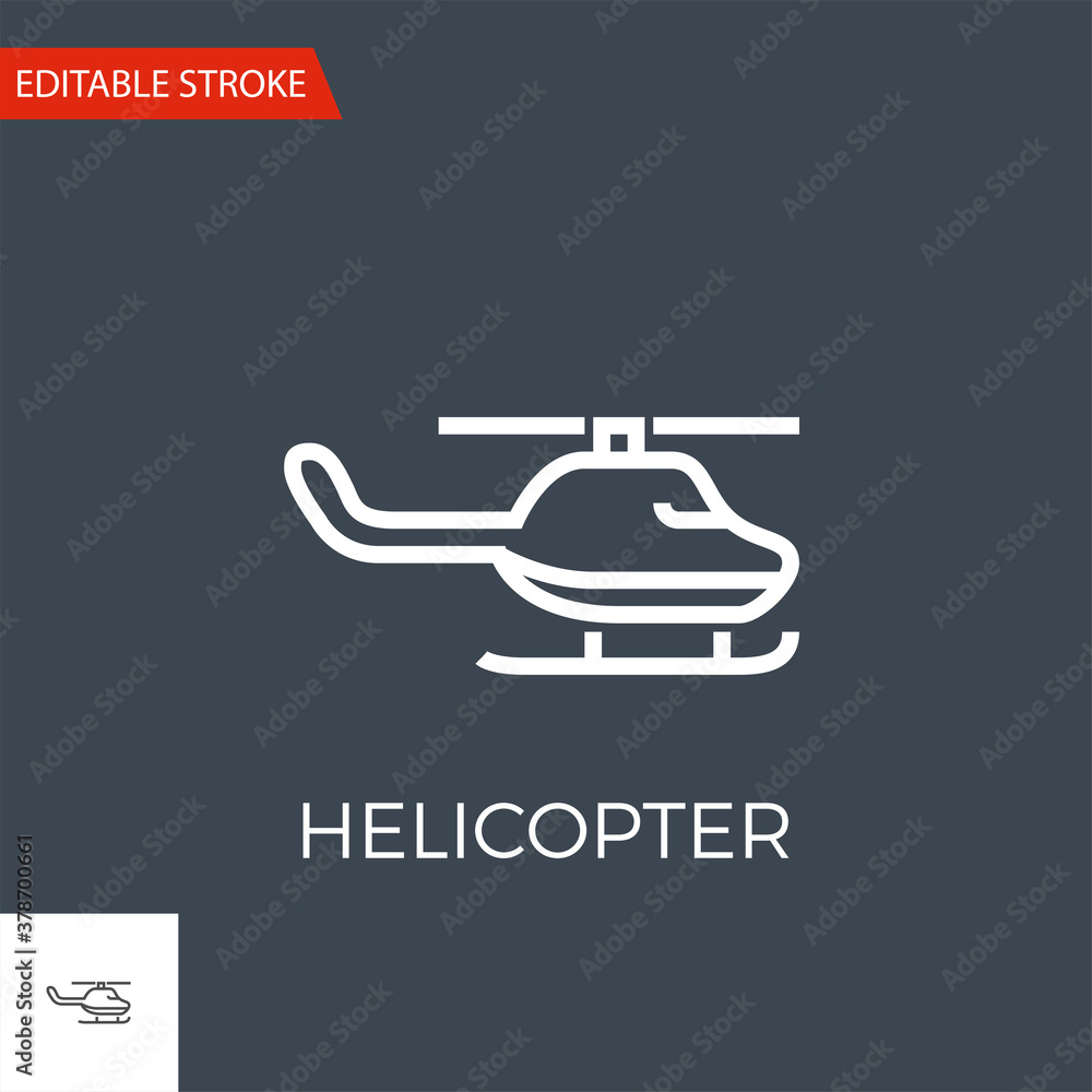 Helicopter Thin Line Vector Icon. Flat Icon Isolated on the Black Background. Editable Stroke EPS file. Vector illustration.