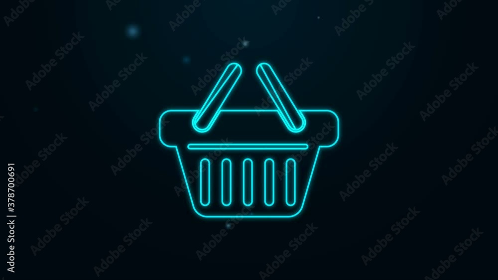 Glowing neon line Shopping basket icon isolated on black background. 4K Video motion graphic animation. Glowing neon line Shopping basket icon isolated on black background. 4K Video motion graphic animation.