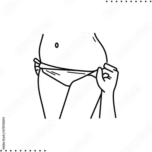Bare the body, sexual attraction concept:, take off panties and undress woman vector icon in outline