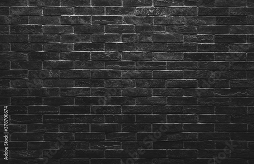 Black brick wall texture backgrouds, interior, backdrop, dark room,  photo