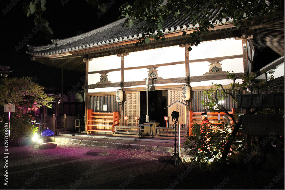 Main temple of Asukadera in Asuka at night.